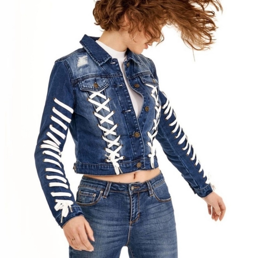 Women's Blue Denim Lace-Up Jacket